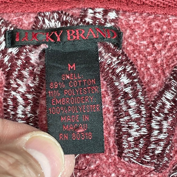 Lucky Brand Red Floral Mandala V Neck Pullover Hoodie Sweatshirt Women's Size M - Picture 4 of 11